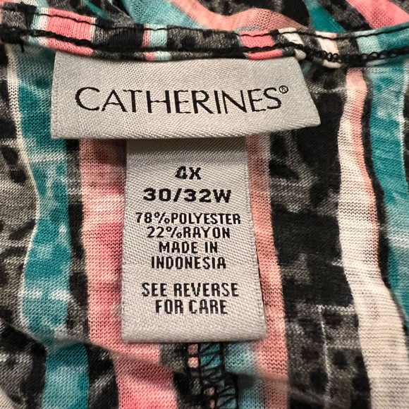 Catherines Teal/Pink/Black Striped Sleeveless Top - Picture 2 of 10